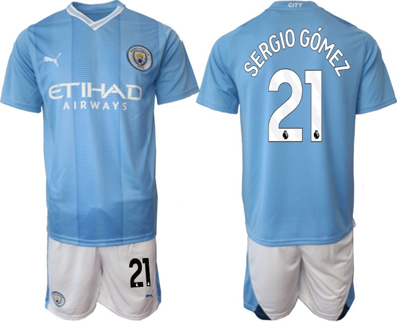 Men 2023-2024 Club Manchester City home Light blue #21 Soccer Jersey->manchester city jersey->Soccer Club Jersey